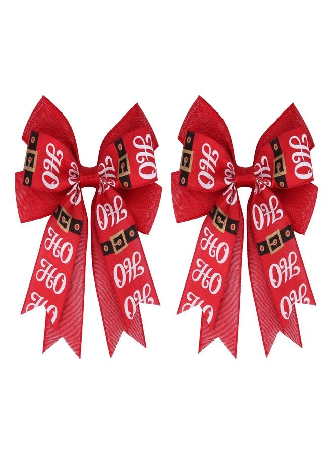 Meseey 2 Pcs Large Santa Belt Burlap Ribbon Bow 10.8 x 8.8 Inch Red and Black Hoho Wreath Decoration Bows for Baby Shower Party Holiday Gift Wrapping Basket Ornaments Bunting DIY Crafts (Hoho) - Image 1